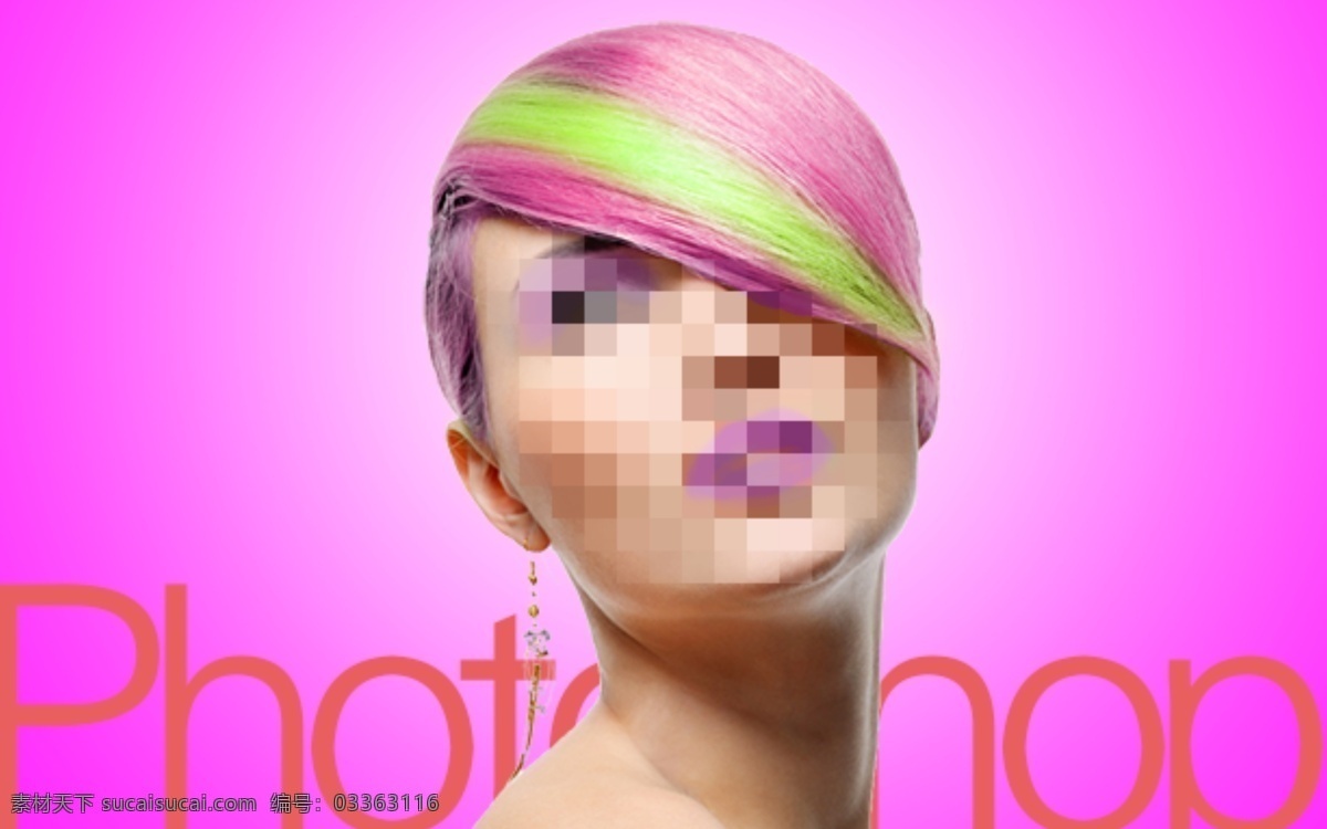 模特化装 模特 化装 绿色头发 桃红色头发 粉红背景 紫色