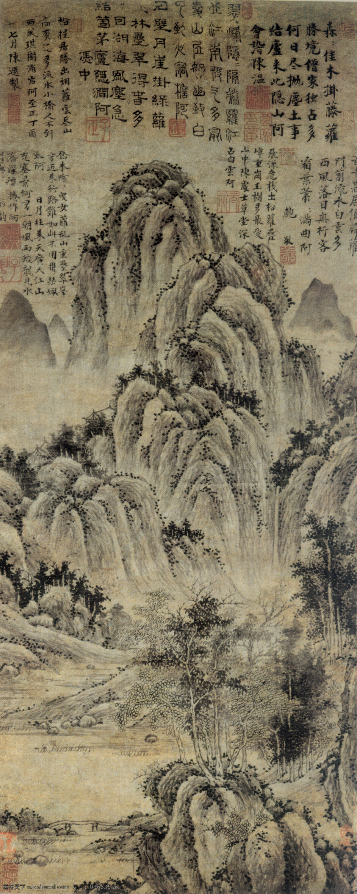 山水画 古典藏画 设计素材 山水名画 书画美术 灰色