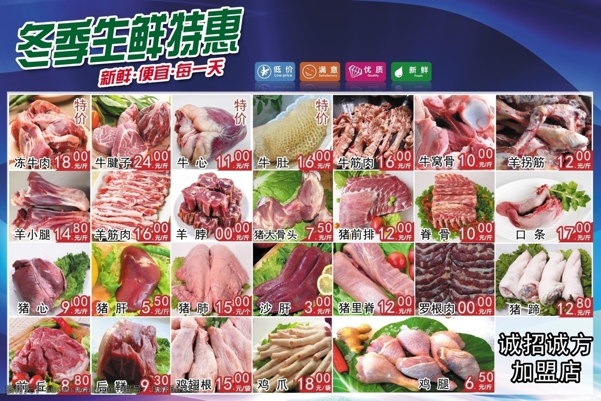 超市 dm 单 dm单 创意 促销 蓝色 肉类 生鲜 宣传 冬季生鲜特惠 原创设计 原创海报