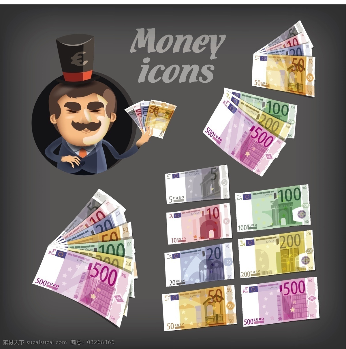 金融货币 欧元 美金 钞票 手绘 矢量 商务金融
