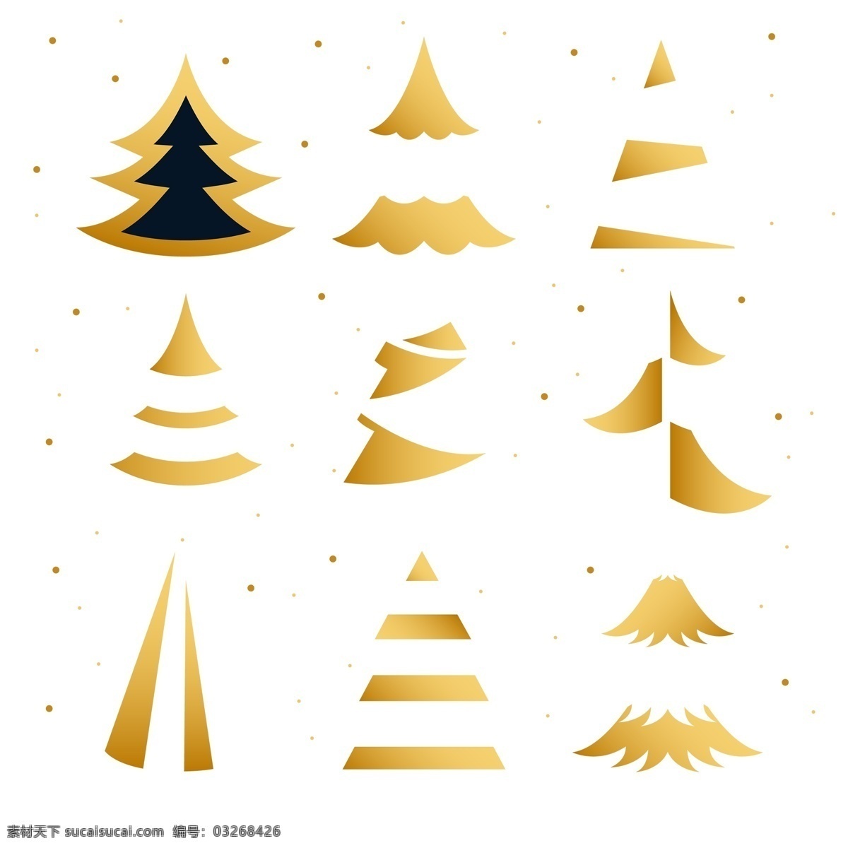 金色 卡通 圣诞树 免 抠 透明 图 装饰 圣诞树元素 圣诞节树 圣诞元素 节日元素