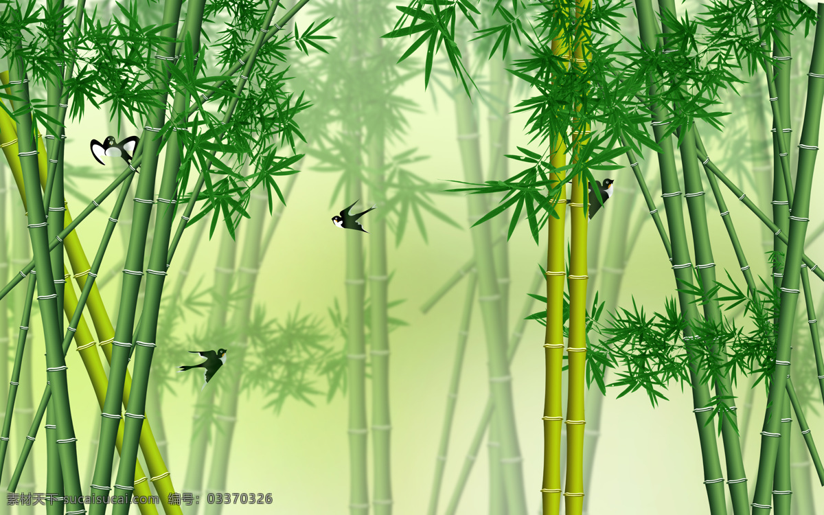 3d 彩绘 竹子 飞燕 背景 墙 背景墙 3d渲染 效果图