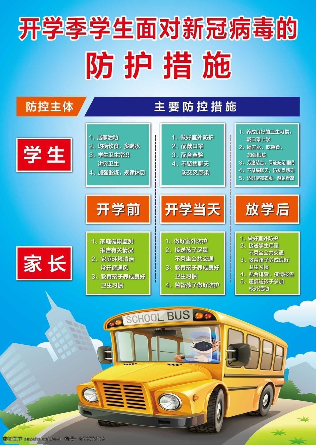 新 冠 肺炎 防护 开学 学生 学校 家长 新冠 防护措施 疫情 校车 背景 卡通 分层