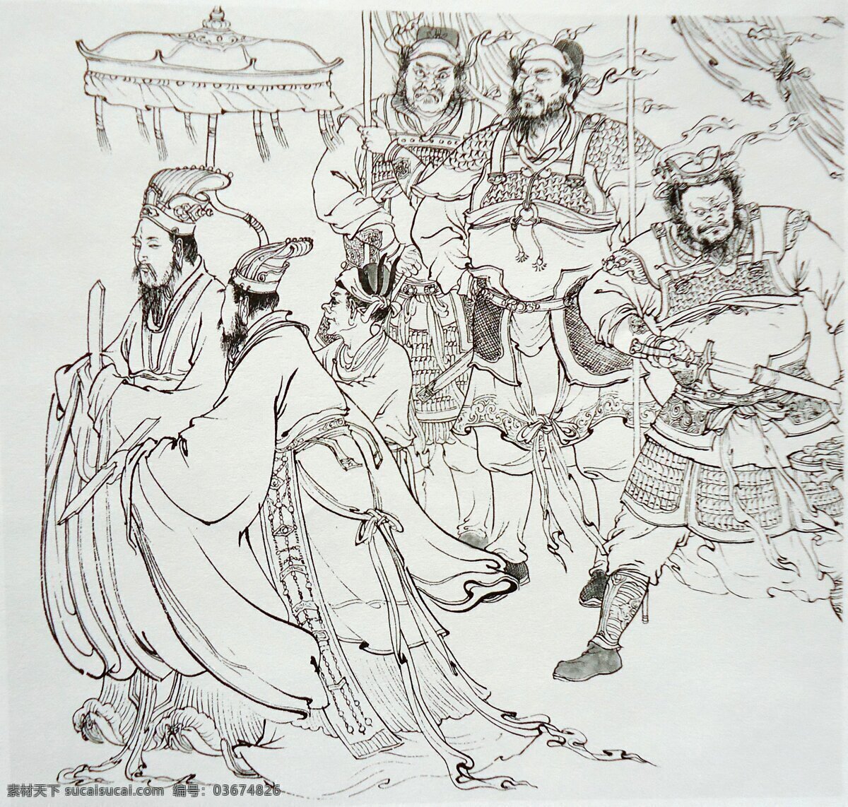 巡山图 二郎神 工笔画 绘画 美术 白描 线描 李云中 传统人物画 绘画书法 文化艺术