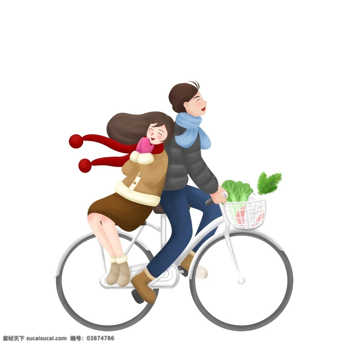 浪漫 骑 自行车 小 情侣 人物 卡通 手绘 夫妻 骑自行车 小清新 插画