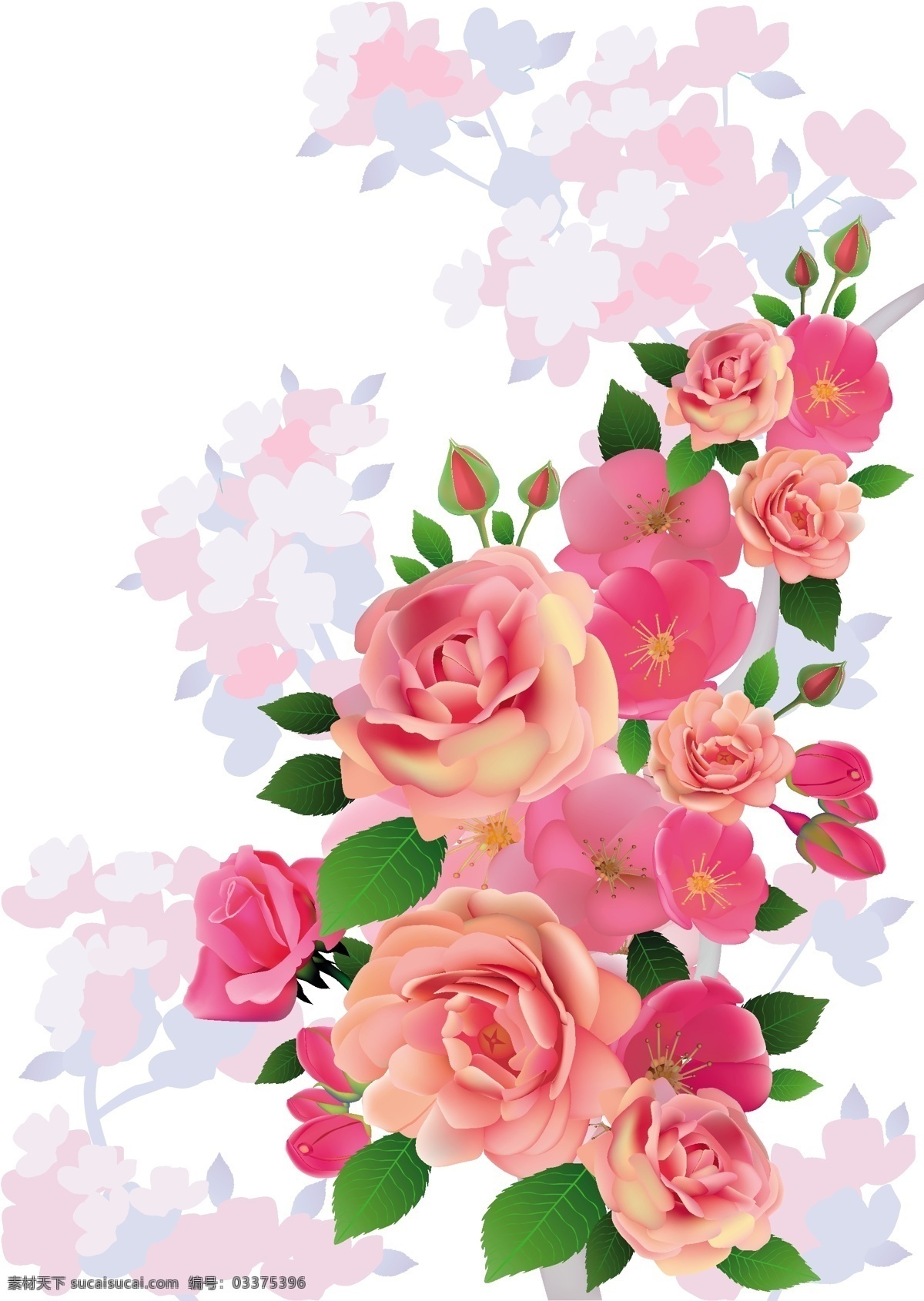 手绘花卉 花卉 卡通背景贺卡 玫瑰花 卡片 红花 花纹花卉 绿叶 矢量花纹 鲜花 花草背景 花草 生物世界 矢量 节日庆祝 文化艺术