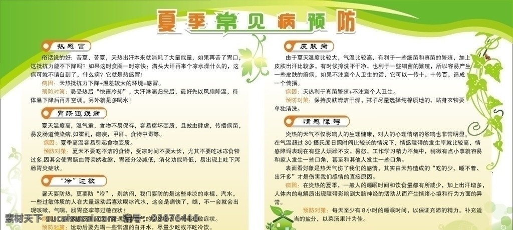 夏季 常见病 预防 热感冒 胃肠道 冷过敏 皮肤病 情感障碍 矢量模版设计 矢量