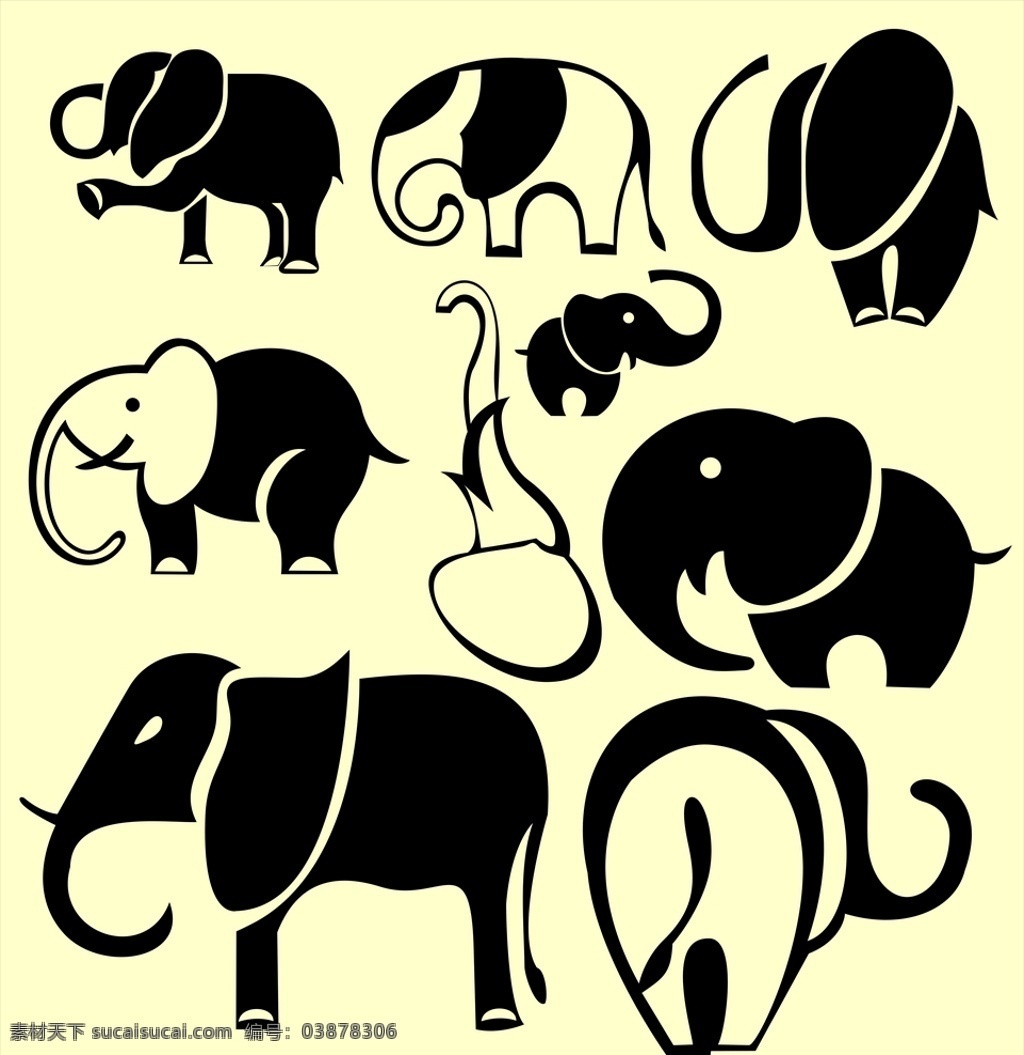 矢量图 大象矢量图 剪影 大象剪影 生物世界