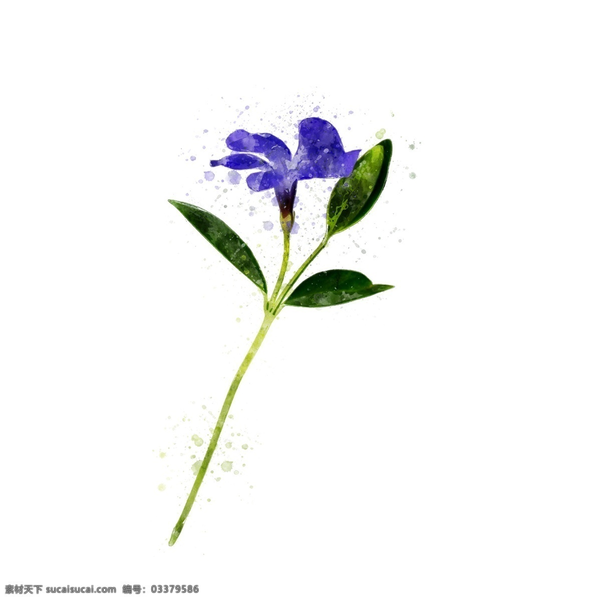 抽象 手绘 蓝色 花卉 植物 水彩 元素 原创 一枝花 植物元素