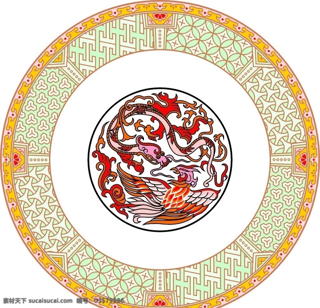 龙凤呈祥 盘花设计 花纹花边 底纹边框 矢量