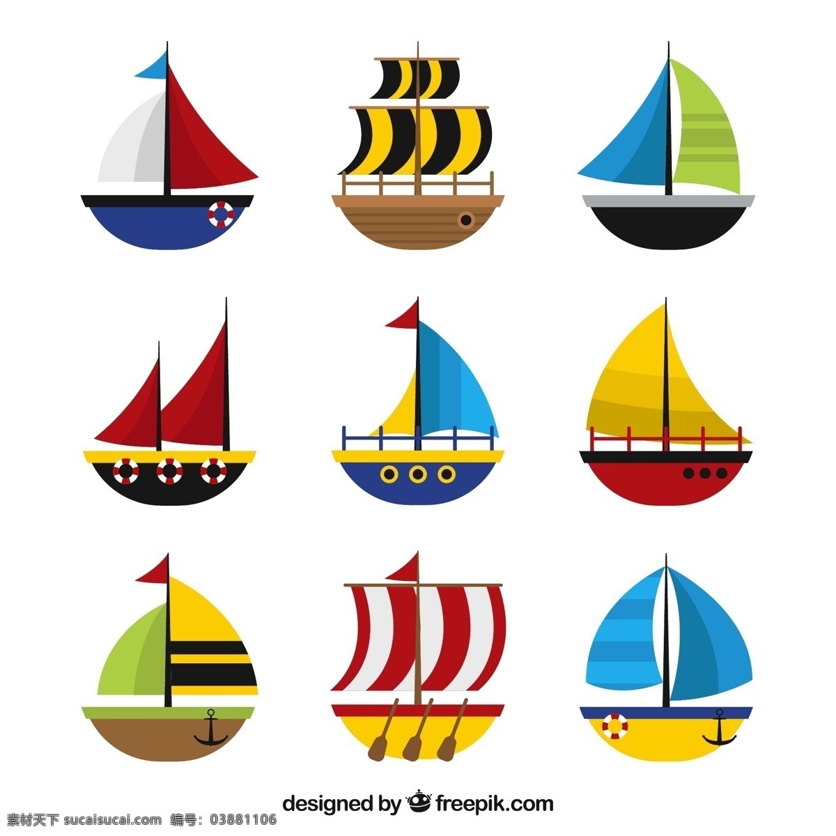 彩色 帆船 渔船 航海 矢量图 源文件 矢量 高清图片