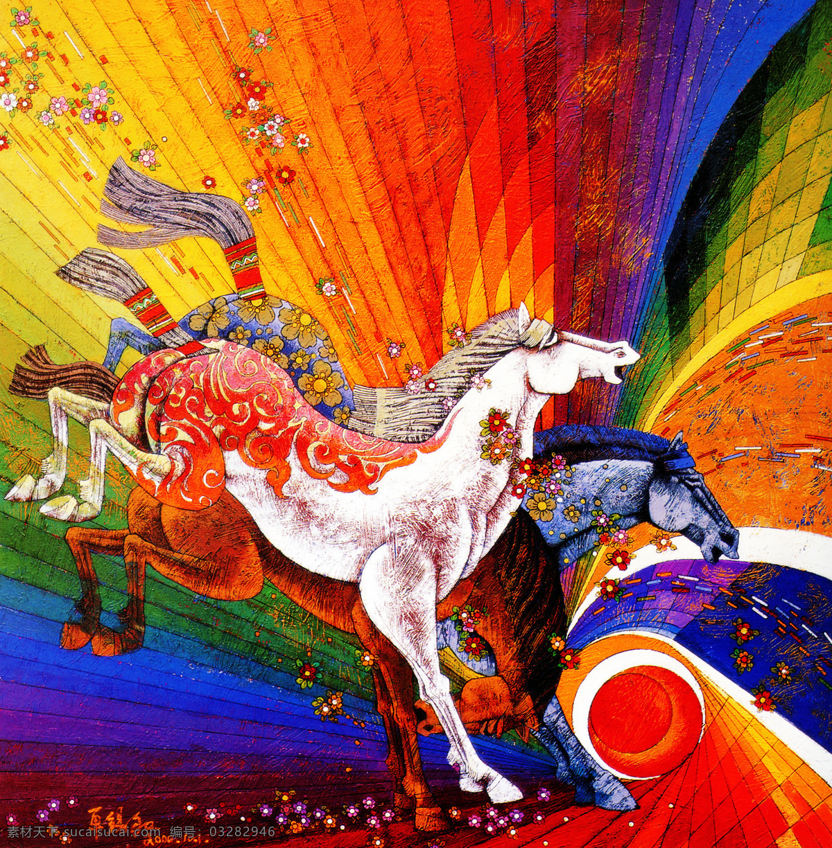 生肖画 生肖 马 万马奔腾 图腾马 国画 绘画书法 文化艺术