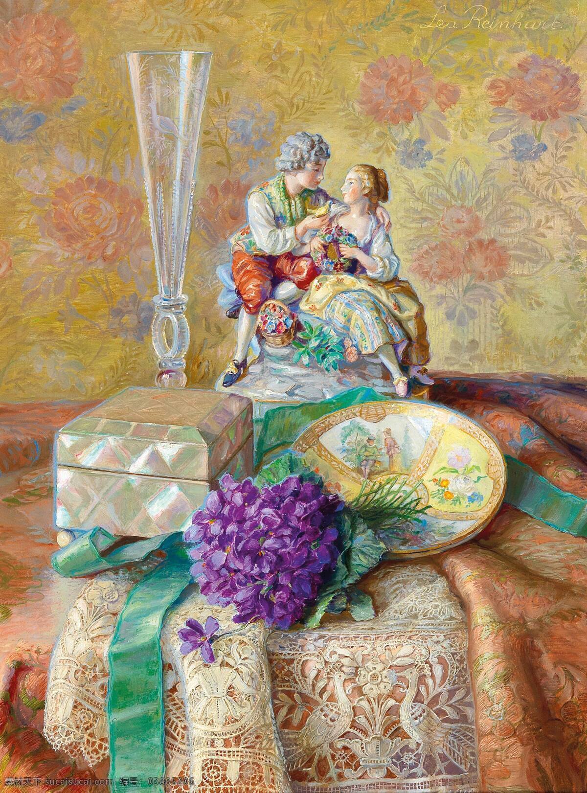 里昂 莱因哈特 作品 德国画家 静物油画 紫罗兰花 玻璃口罩 收纳盒 瓷器在 19世纪油画 油画 文化艺术 绘画书法