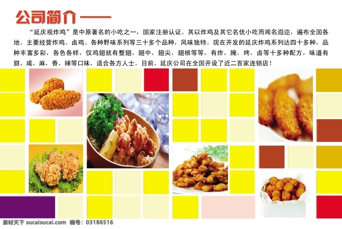 延庆 观 炸鸡 背面 延庆观炸鸡 鸡 鸡腿 鸡翅 开业 延庆食品 炸鸡彩页 彩色背景 方块背景 分层 源文件