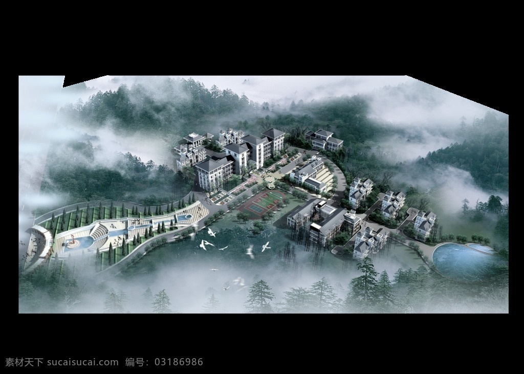 居住区鸟瞰图 园林 居住区 鸟瞰图 景观设计 别墅 分层