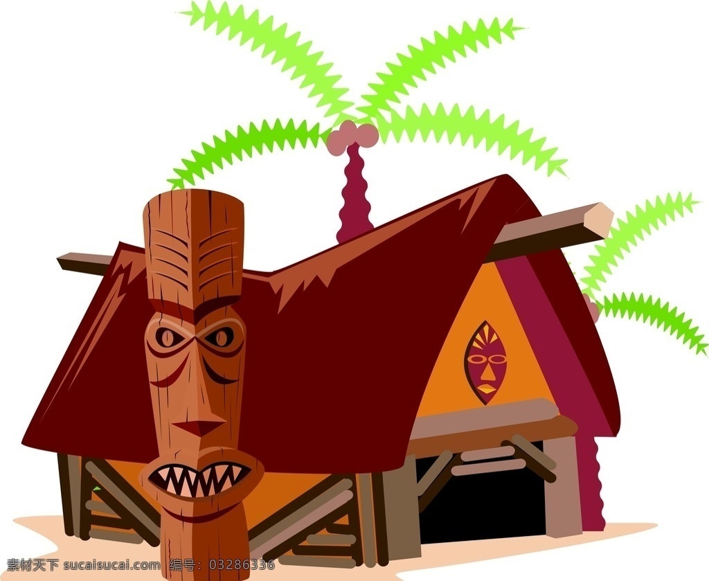 卡通房子 卡通 房子 搞怪 海边房子 椰子树 矢量素材