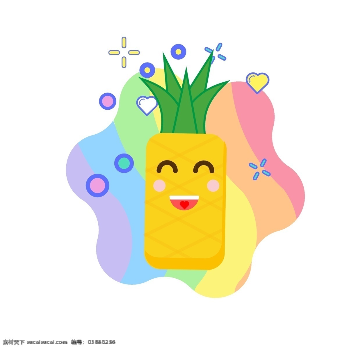 水果 卡通 表情 简约 常用 矢量 商用 元素 菠萝 黄色 几何 装饰