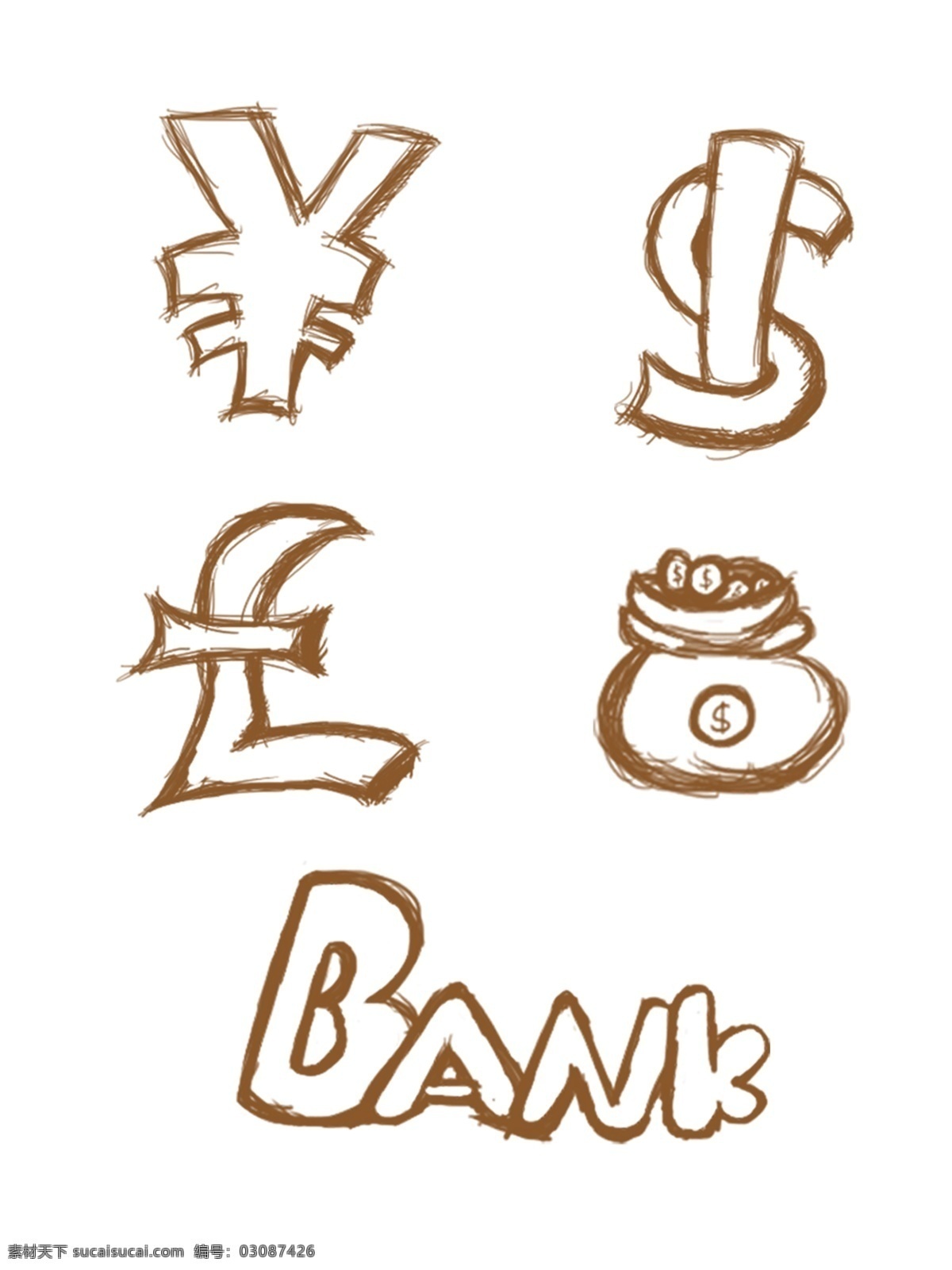 手绘 风格 金币 钱币 符号 金融 元素 银行 线条 金币符号 可爱简约