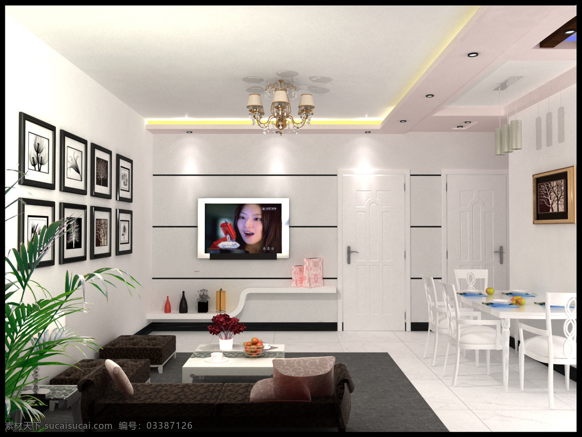 客厅免费下载 3d设计 3d作品 背景墙 餐厅 吊顶 客厅 效果图 装饰素材