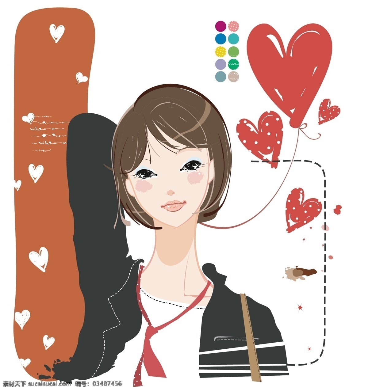 现代 时尚 女性 插画 韩国 花纹 卡通 美少女 手绘 矢量图 矢量人物