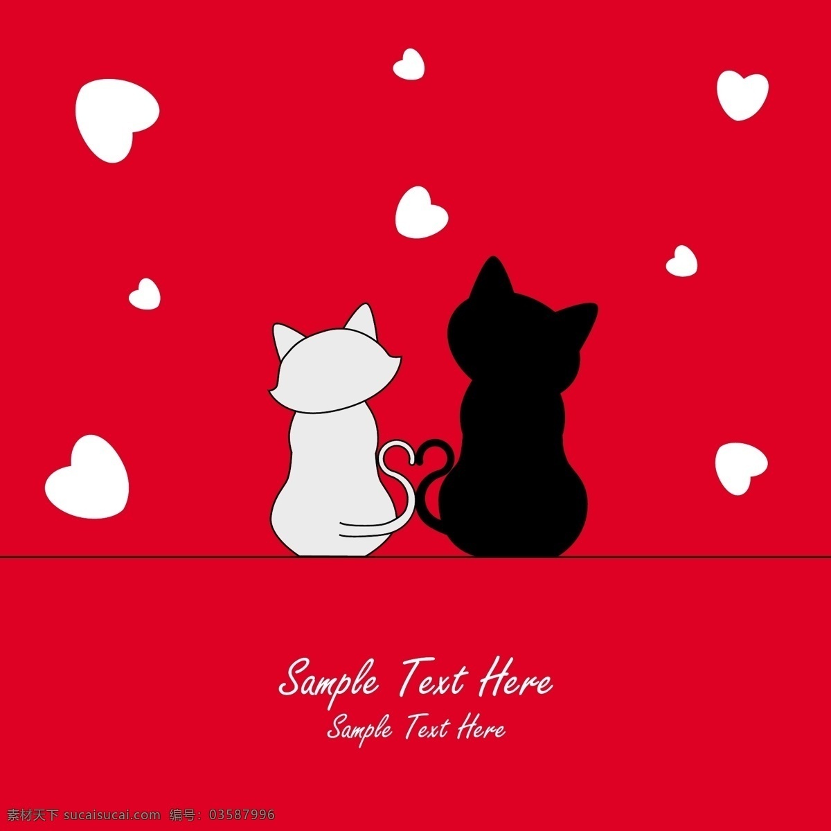 爱心黑白猫咪 爱心 猫咪 黑白 红色底色 可爱 白色心形 其他生物 生物世界 矢量