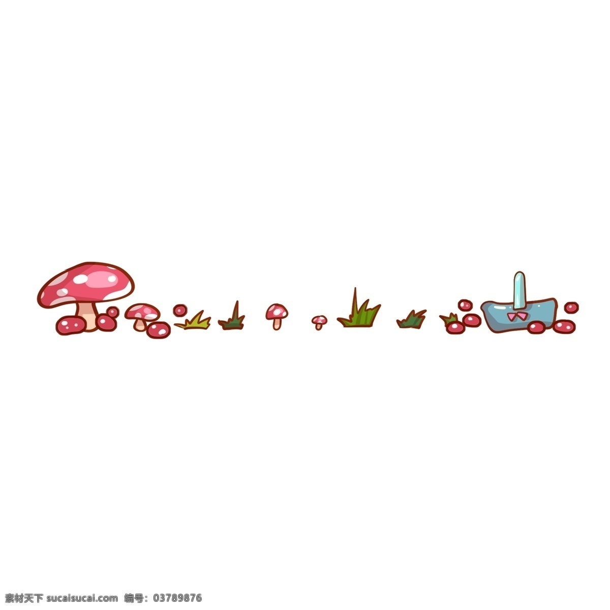 手绘 蘑菇 分割线 插画 粉色的蘑菇 卡通插画 手绘插画 绿色的植物 蔬菜 食物 美味 蘑菇分割线