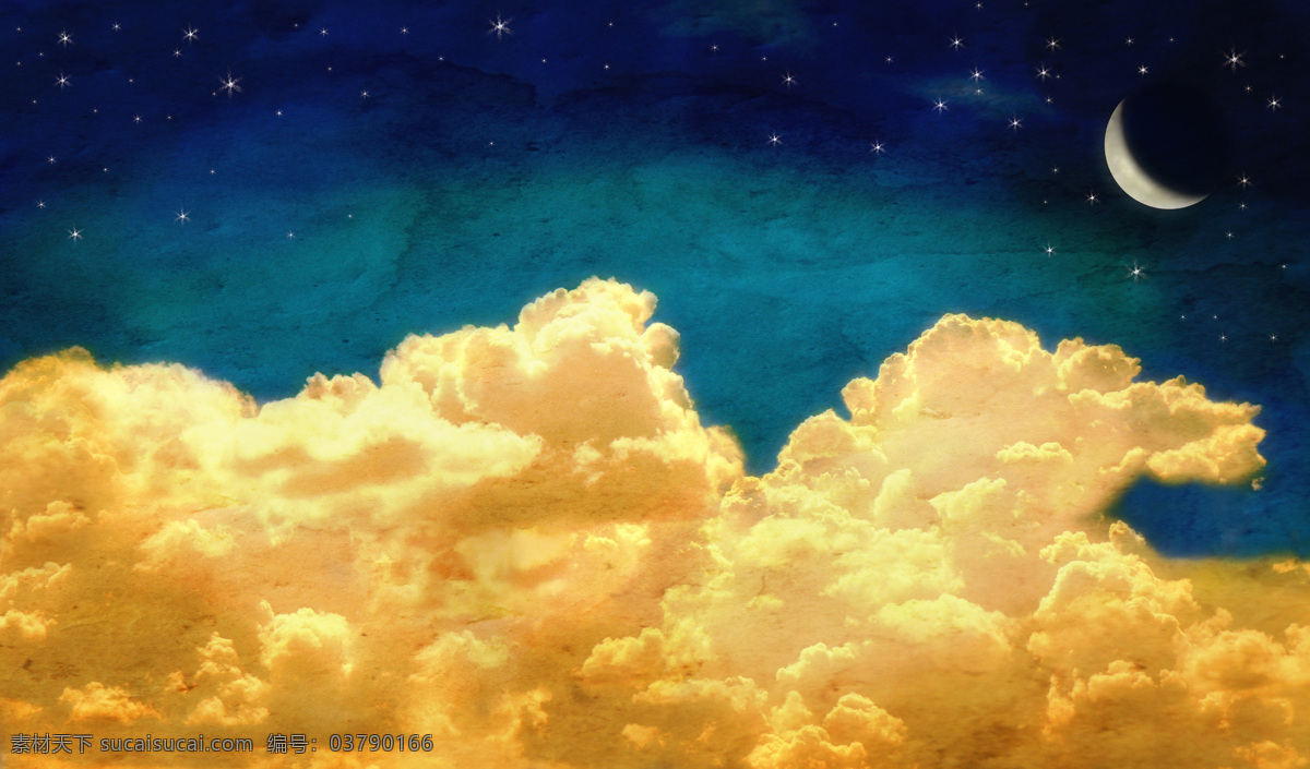 云与星空素材 云 云层 星空 梦幻星空 月亮 月亮摄影 月亮素材 弯月 自然风景 自然景观 黄色