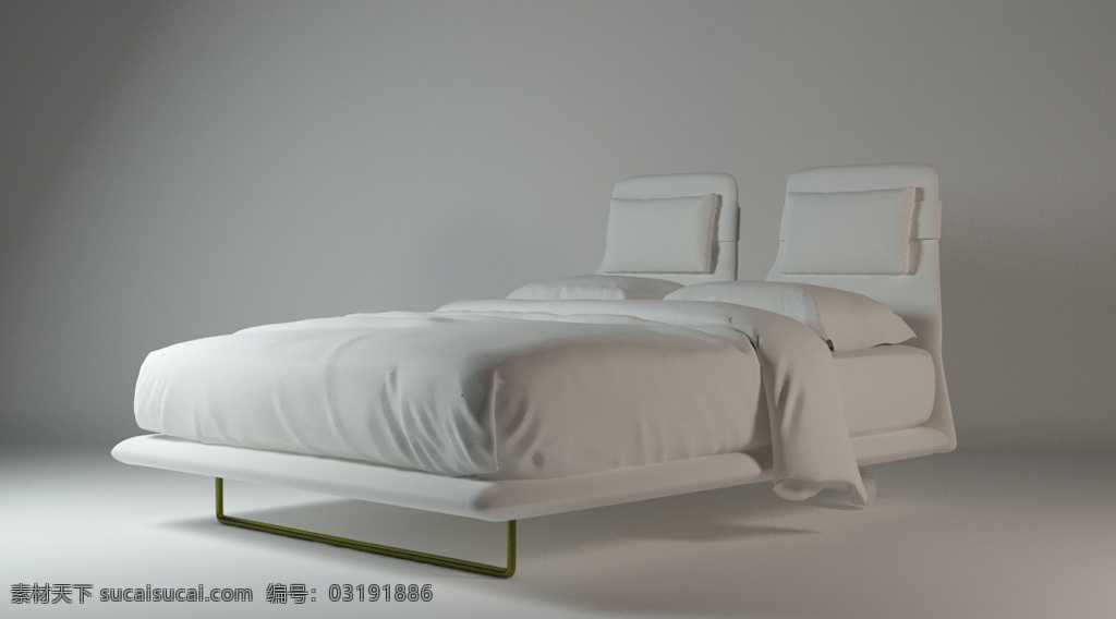 白色 极 简约 双人床 干净 卧室 艺术 照片 不锈钢装饰 独立 3d模型素材 家具模型