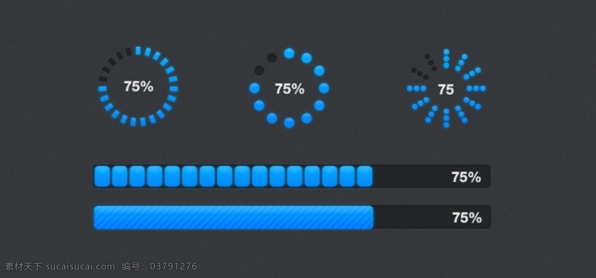 两 种 蓝色 格式 进度 条 圆形 长条 进度条 psd格式