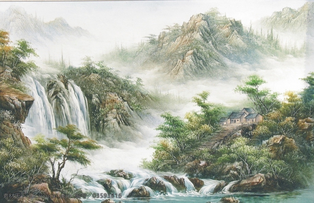 高清 山水 深处 有人 家 工笔画 工笔 画 绘画书法 文化艺术