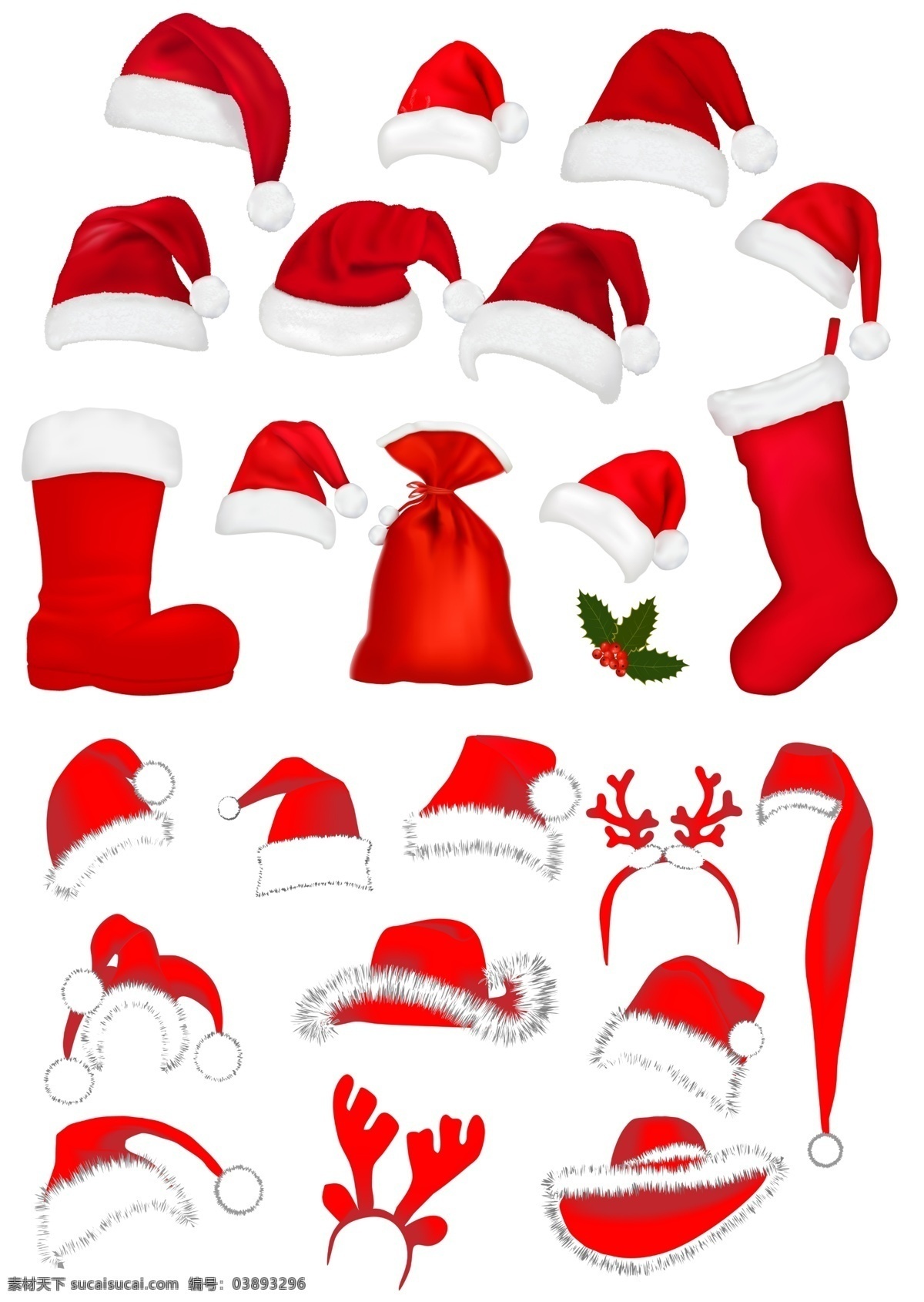 圣诞帽 圣诞节 棉帽 棉靴 棉口袋 圣诞口袋 圣诞礼物袋 圣诞大口袋 鹿角帽 小丑帽 圣诞大头鞋 各种造型帽子 圣诞帽总集 分层 源文件