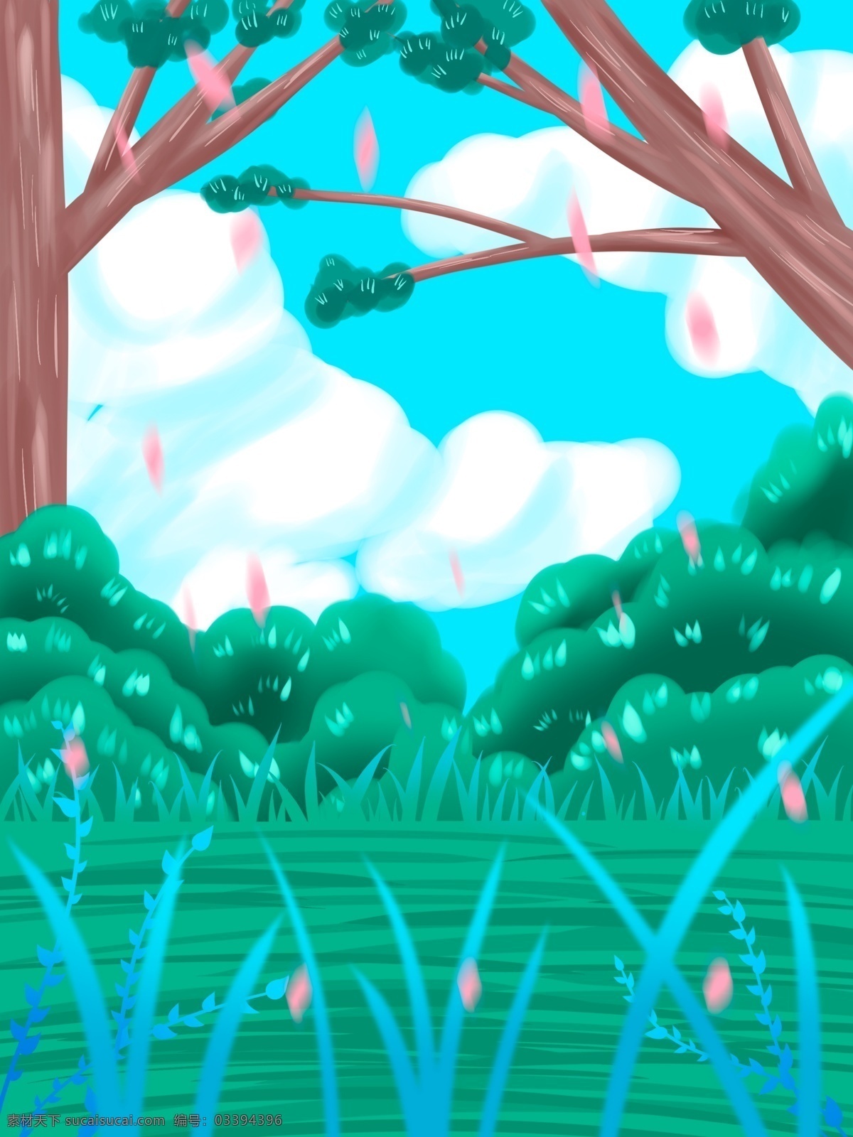 清新 春季 花瓣 草丛 早安 背景 绿色 春天背景 树林 春分背景 彩绘背景 psd背景 特邀背景 促销背景 背景展板图 背景图