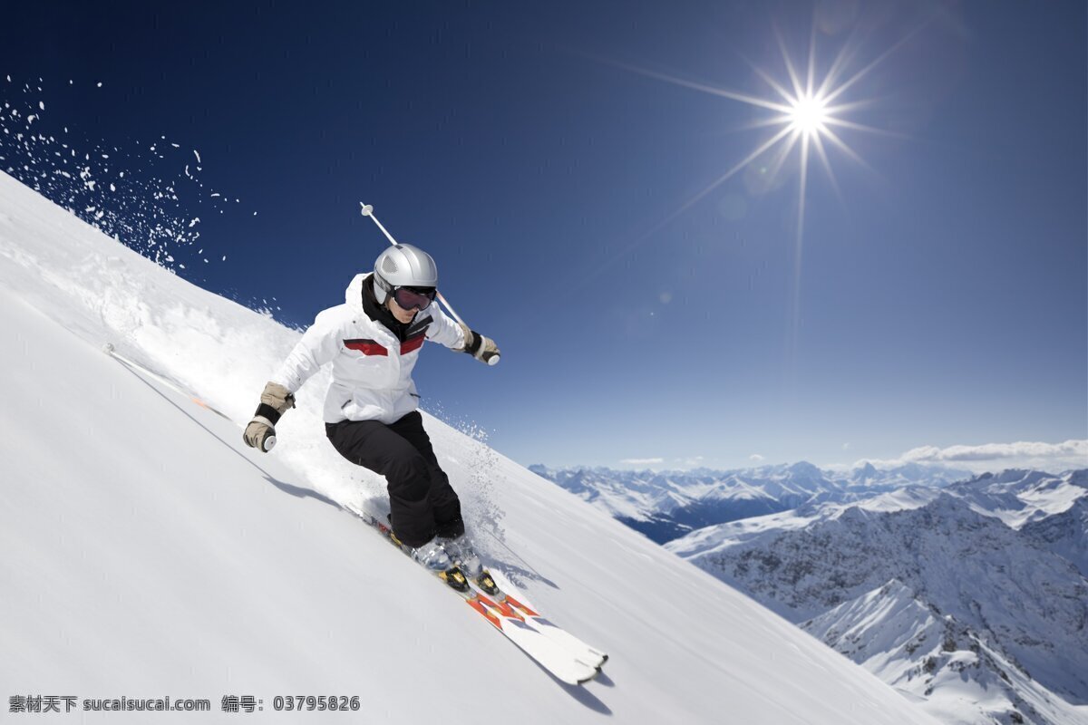 滑雪 男人 体育 运动 滑雪的男人 雪 雪山 太阳 青天 冬天 冬奥会 冬季 风景 美景 大自然 自然景观 山水风景