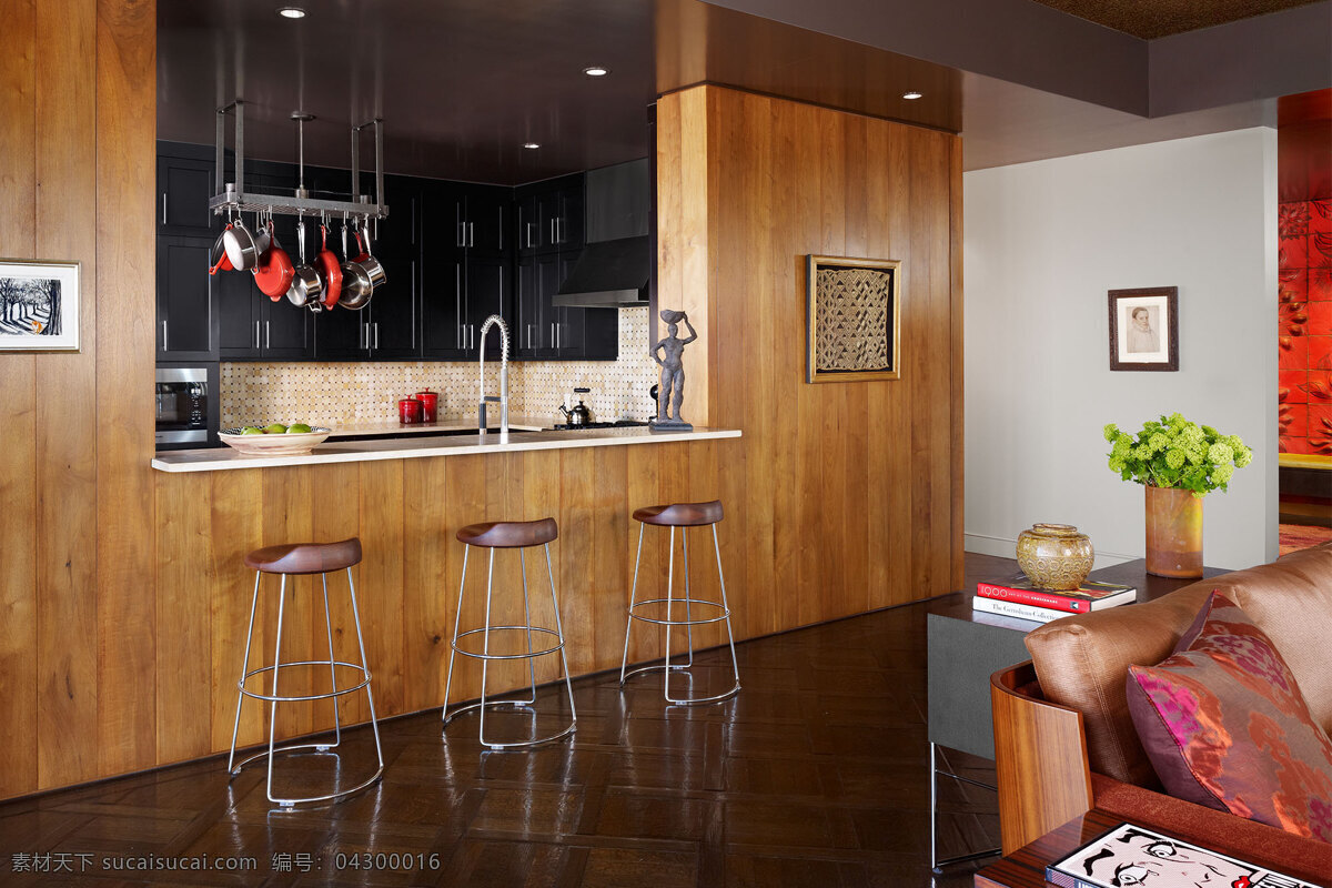 现代 时尚 客厅 半 开放式 厨房 室内装修 效果图 室装修 客厅装修 木制背景墙 深色地板 褐色沙发