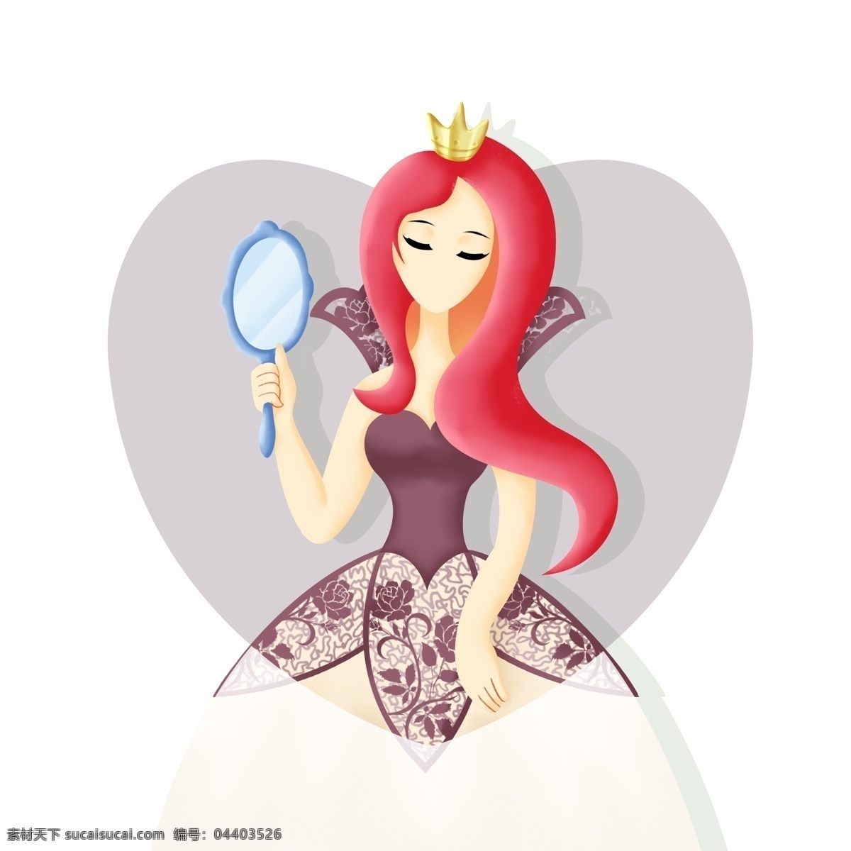 卡通 三 八 女王 节 妇女节 镜子 红 发 形象 卡通女王 三八 女王节 红发 女王形象