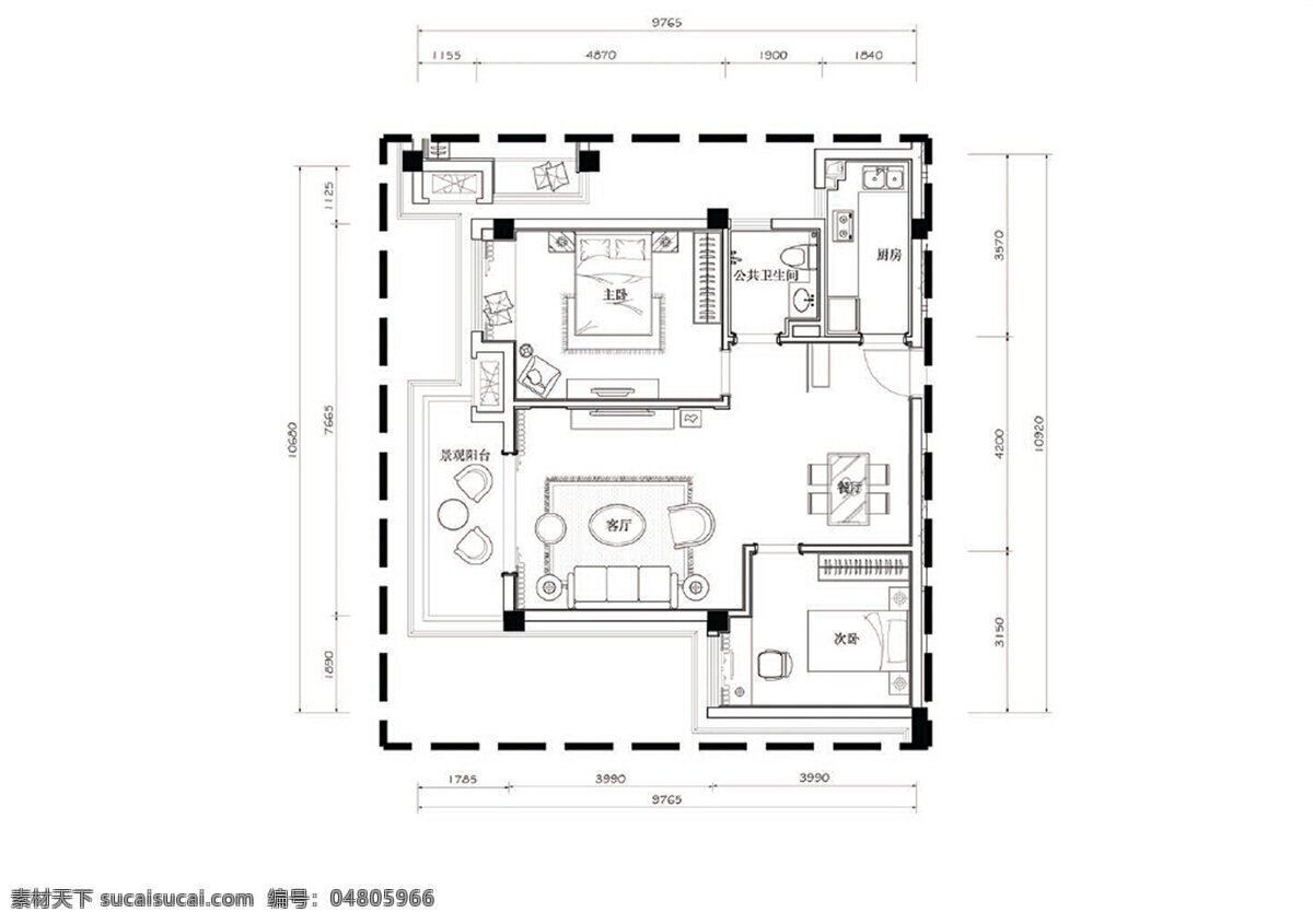 两 室 厅 室内 户型 平面 设计图 室内设计 现代 家装平面图 装修设计