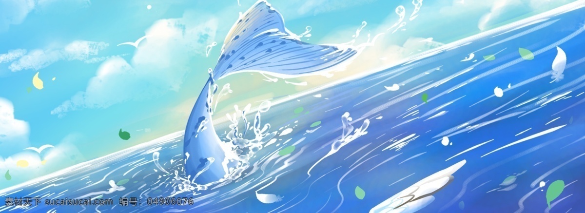 蓝色 创意 海洋 背景 装饰 水面 植物 叶子 环境 海天一线 风景