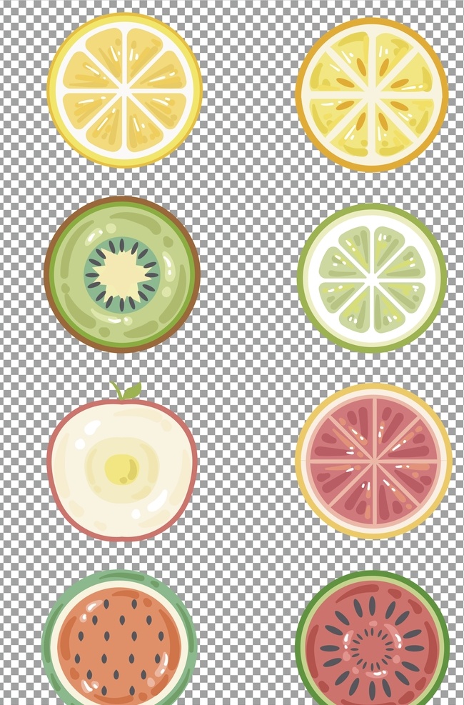 水果切片 手绘 矢量 水果 切片 装饰 免抠 无背景 免抠图 抠图 元素 透明 通道 png免抠图 分层