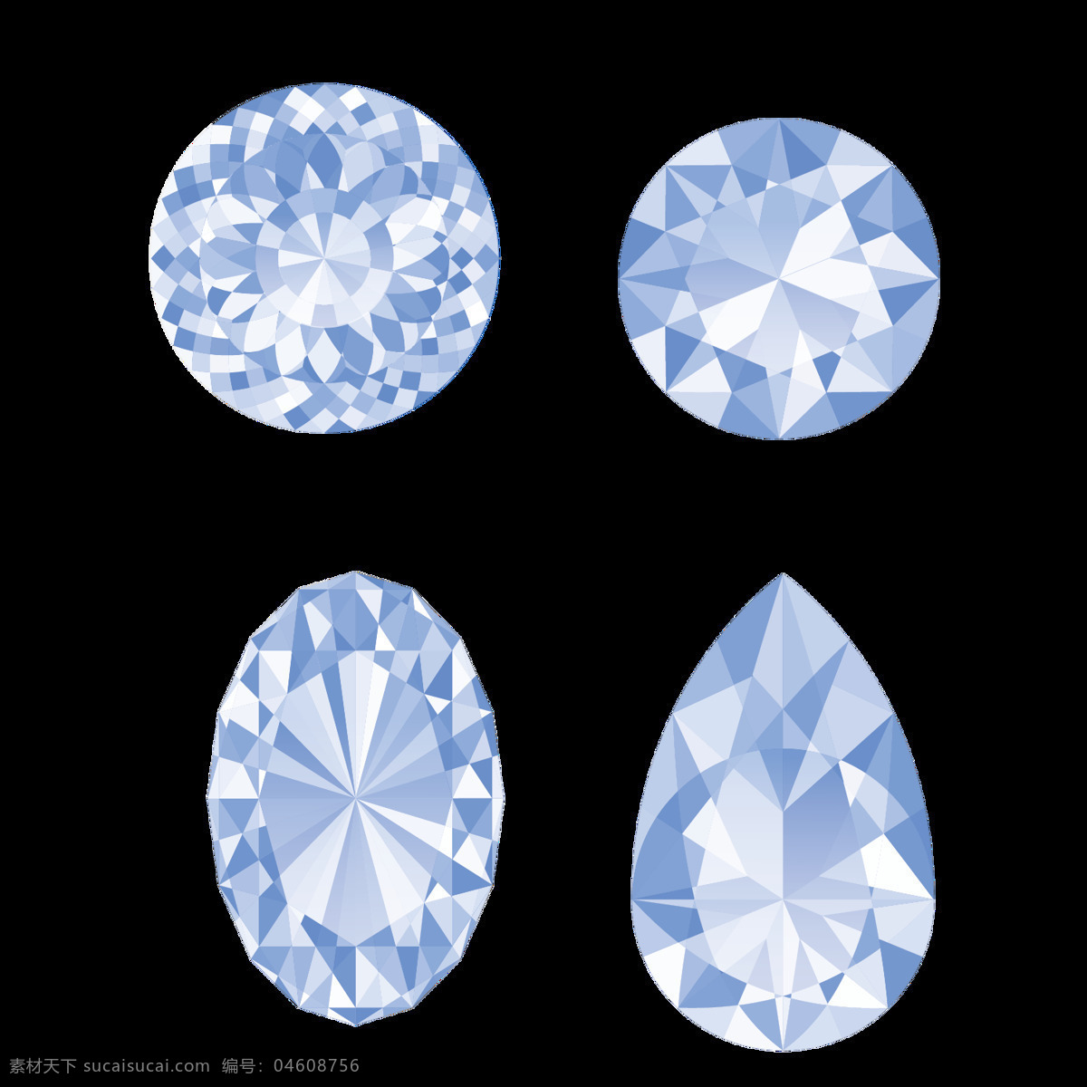 组 淡蓝 钻石 元素 首饰 珠宝 装饰 png素材 平面 素雅 水色钻石