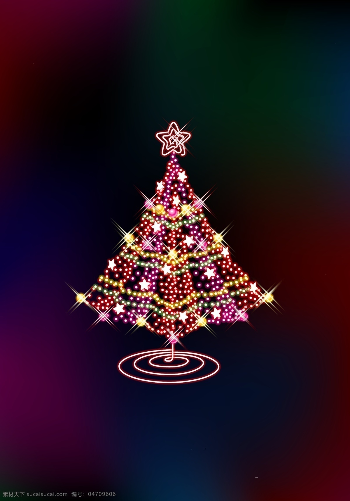 绚丽 闪亮 圣诞树 灯光 节日 圣诞 树 五星 装饰 节日素材 圣诞节