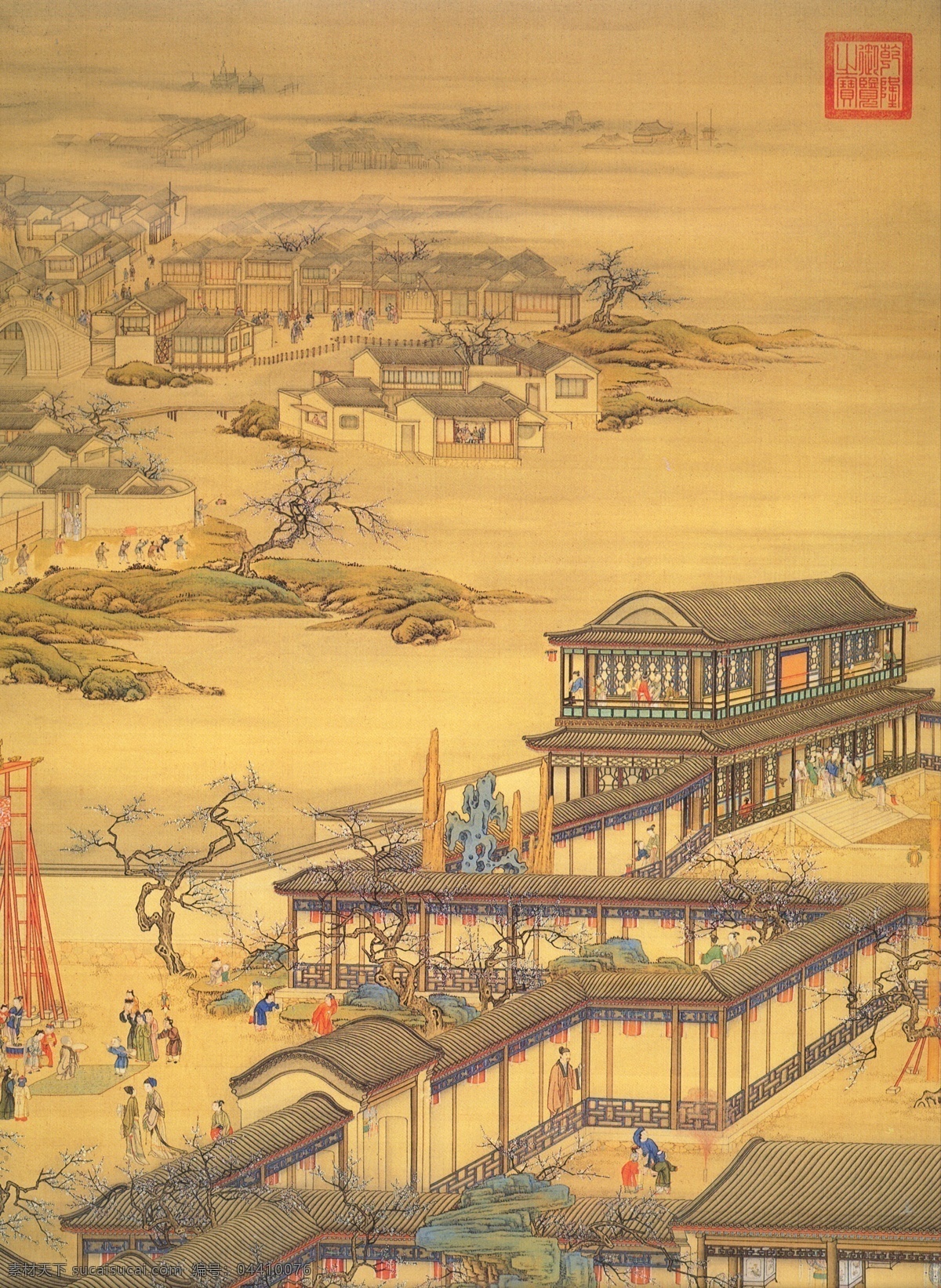 古建筑 画 人物画 古藏画 设计素材 人物名画 古典藏画 书画美术 黄色