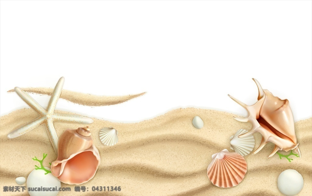 卡通沙滩背景 沙滩 海星 海螺 矢量 卡通设计