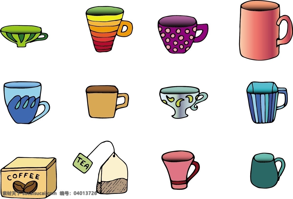 卡通杯 杯子 可爱 咖啡杯 饮料杯 茶杯 矢量 静物 卡通设计