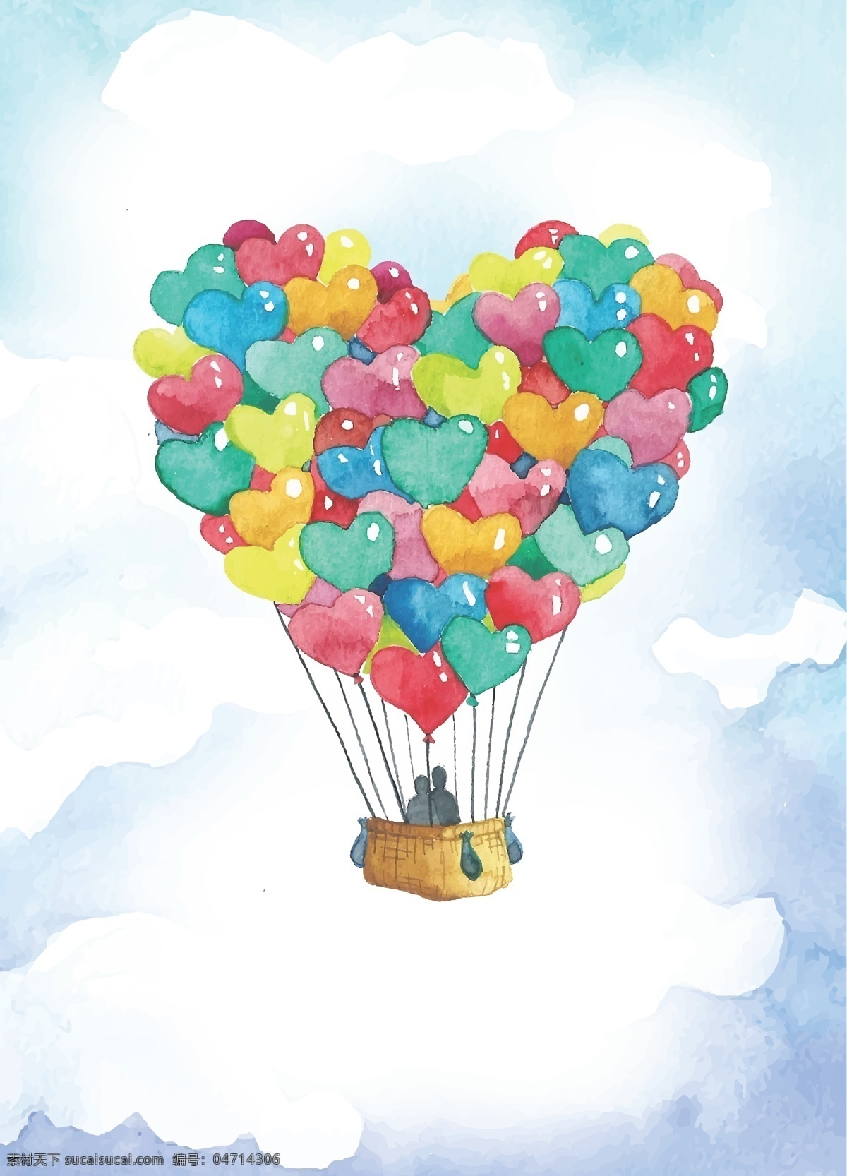 心形气球 情侣 天空 晕染 气球 心形