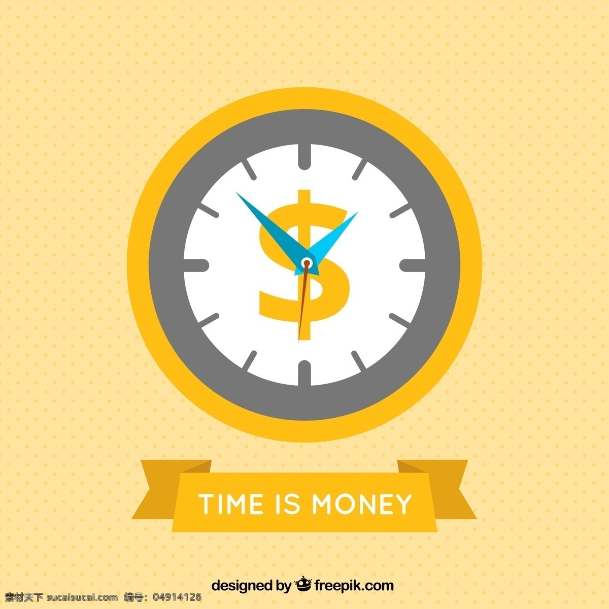 时间 就是 金钱 插画 矢量图 丝带 钱 黄色