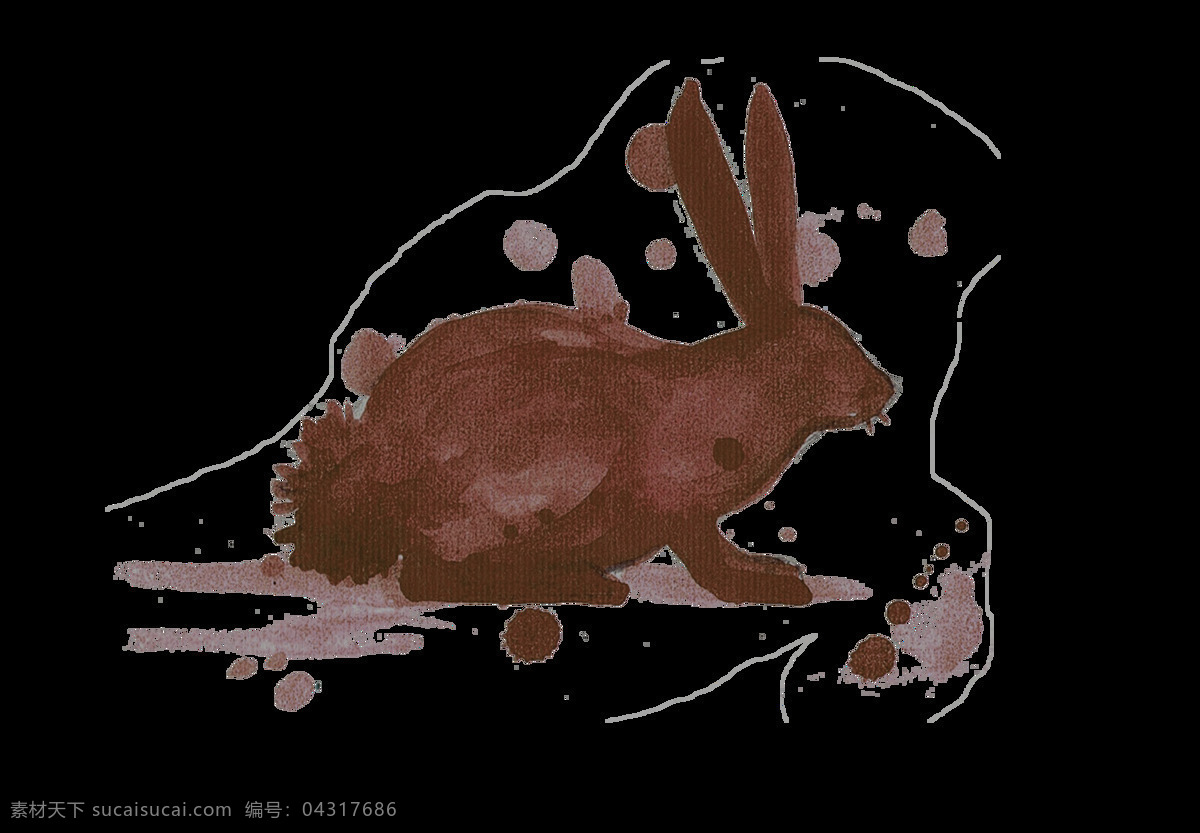 手绘 水墨 咖啡色 兔子 装饰 图案 创意 咖啡渍 手绘图