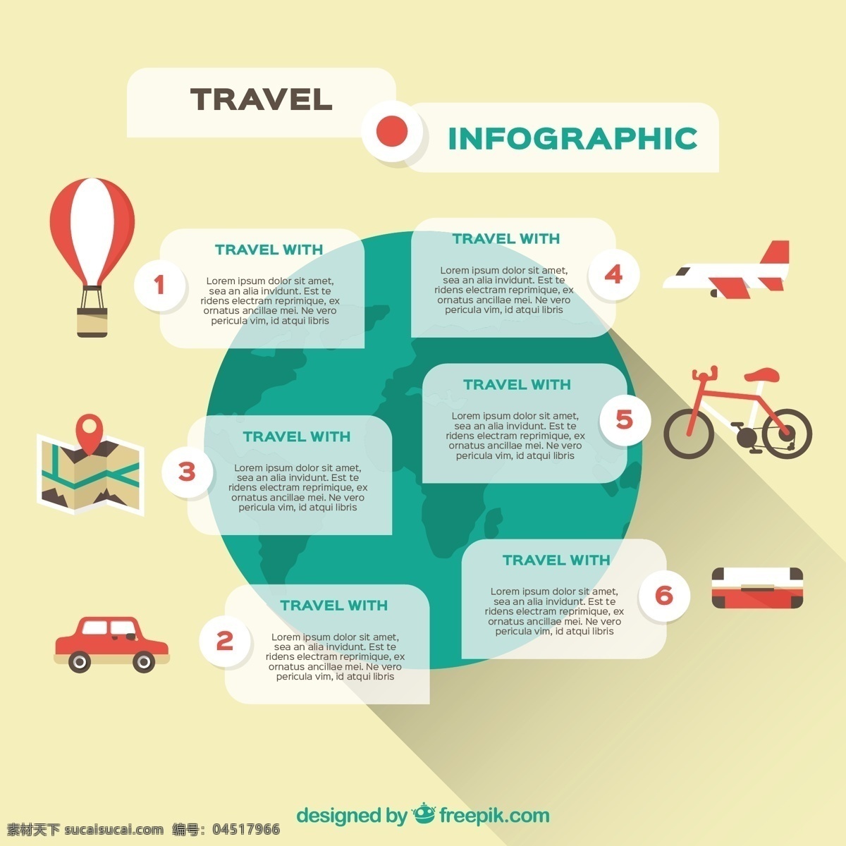 图 六 选择 旅行 世界地图 图表 汽车 旅游 模板 地图 世界 营销 图形 飞机 气球 自行车 平 过程 数据 图表模板 圆形 运输