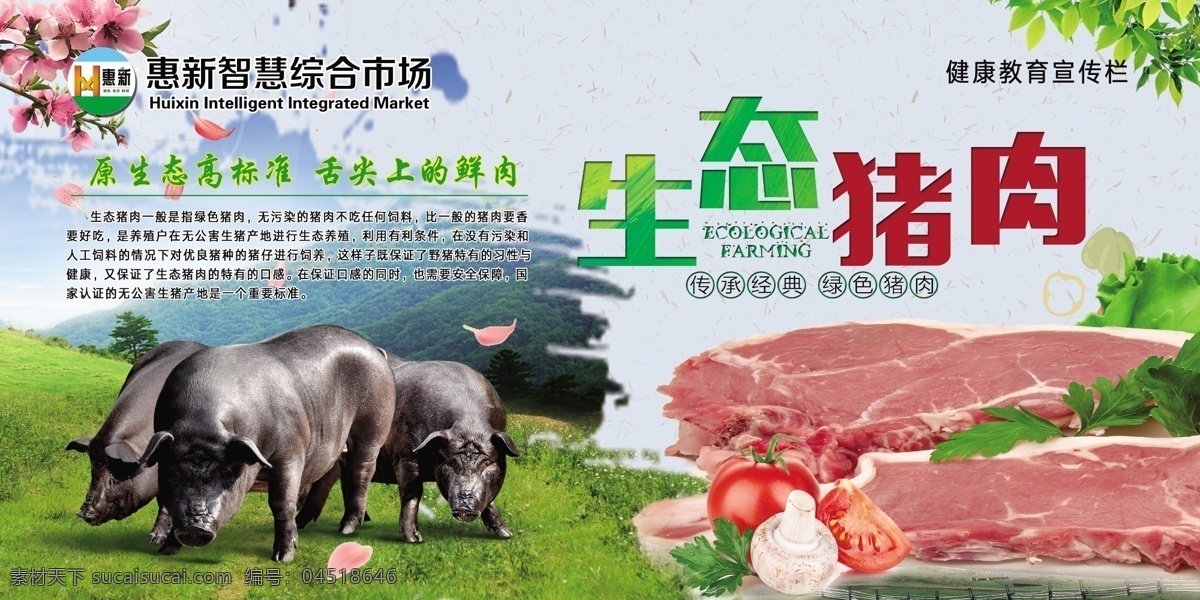 生态猪肉 新鲜猪肉 黑猪 原生态 健康猪肉 猪肉 猪肉展板 猪肉海报