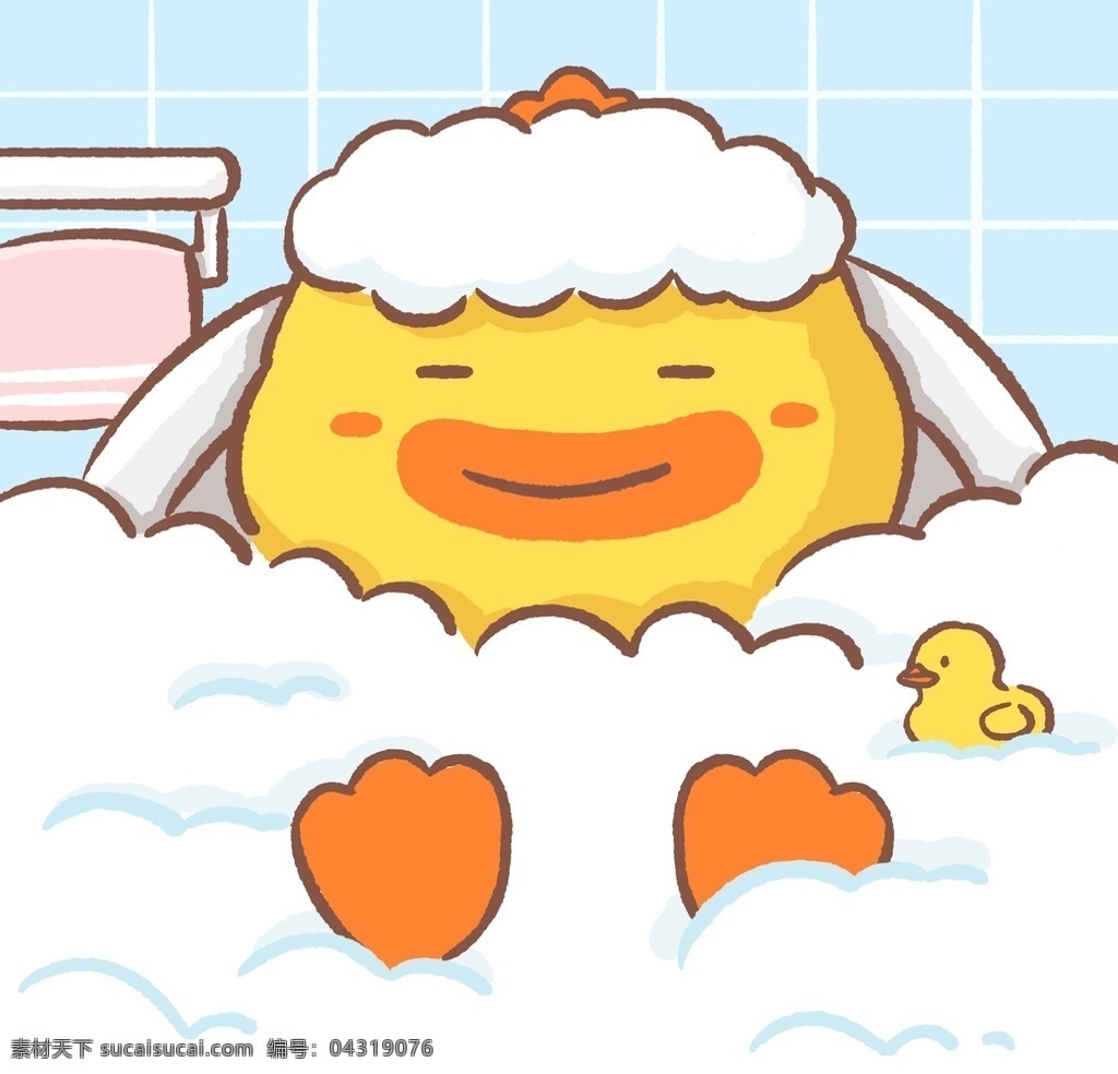 鸭子洗澡 鸭子 洗澡 泡沫 浴室 可爱 动漫动画