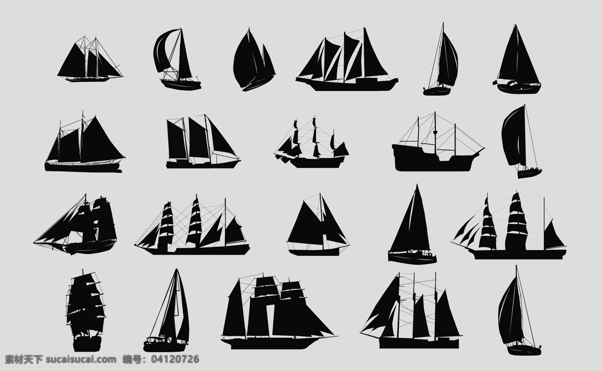 帆船剪影 帆船 船只 轮船 剪影 交通工具 现代科技 矢量